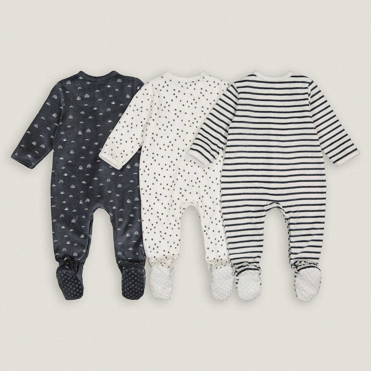 Lot de 3 pyjamas 1 pièce en velours