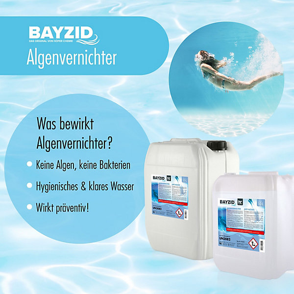 Anti-algues Bayzid 6 x 20 L, Algicide Préventif Pour Piscines Contre Algues, Champignons Et Bactéries