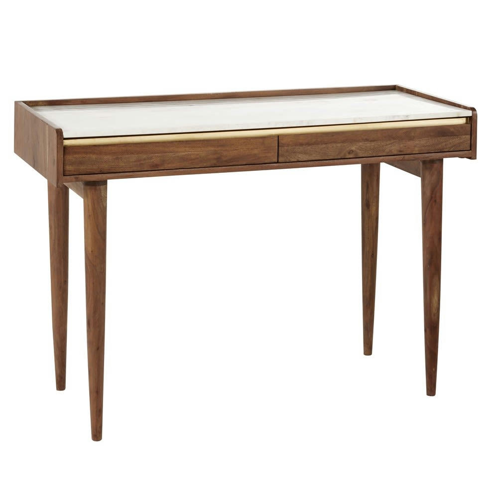 Cappuccino - Bureau en acacia massif et marbre blanc