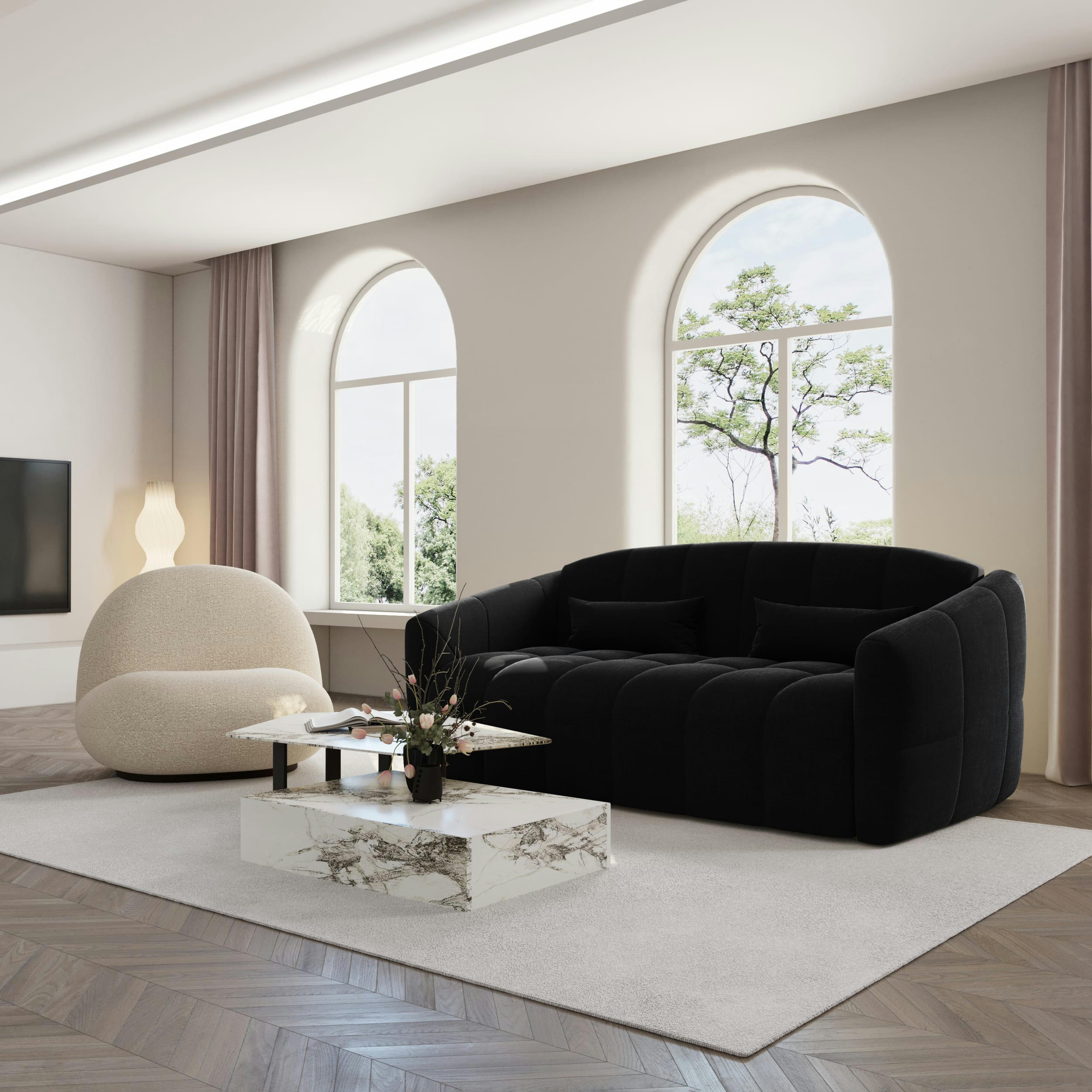 NORA - Canapé convertible express dunlopillo velours noir 140cm