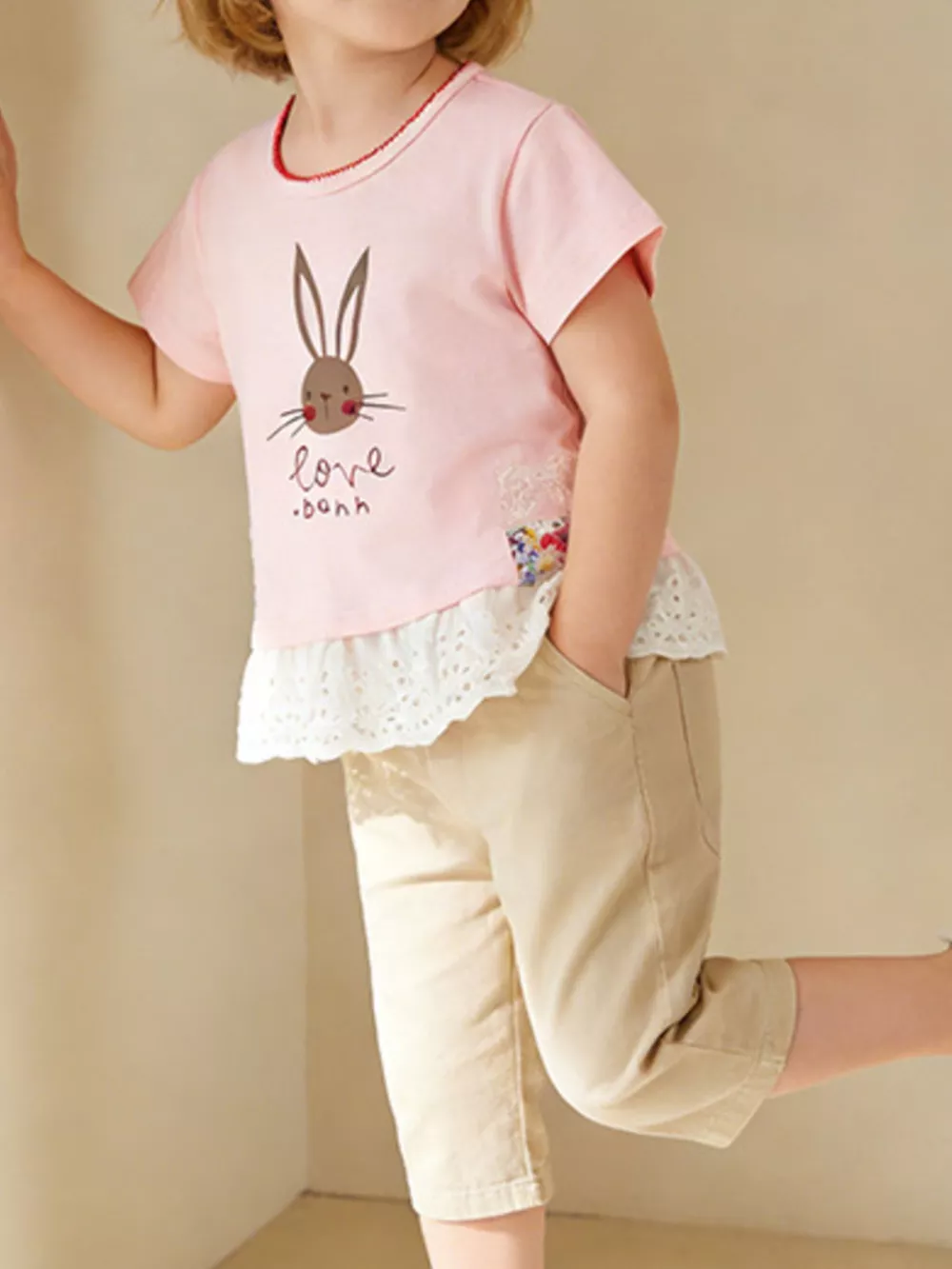 Children's Bunny Graphic Ruffle Hem T-Shirt