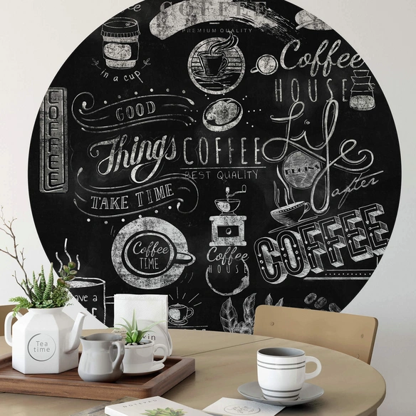 Vliestapete »Runde Vliestapete«, Küche schwarze Kaffe Tafel, mehrfarbig, matt