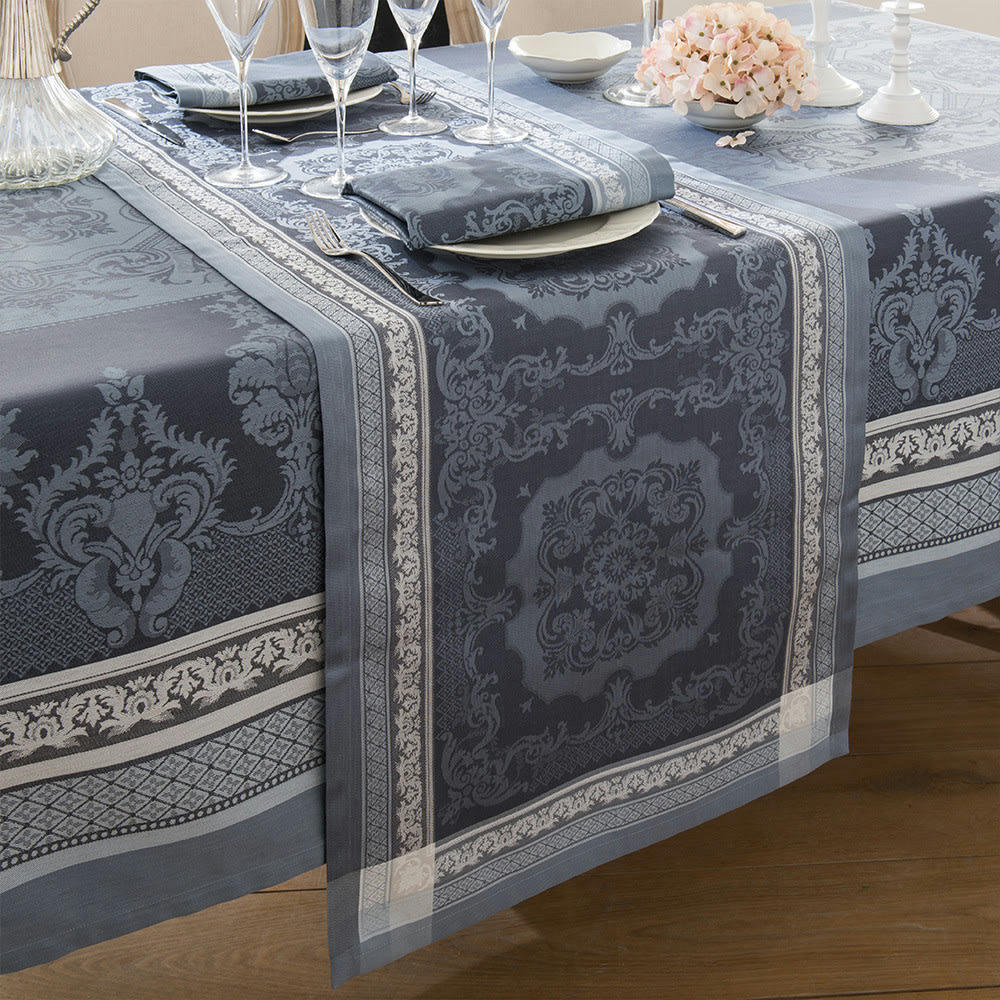 FONTAINEBLEAU GRIS - Nappe carrée antitache déperlant pur coton gris 174x174 cm