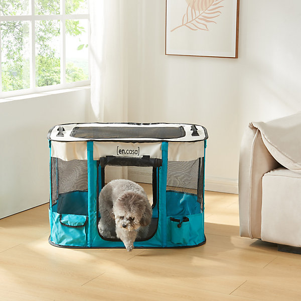Parc pliable pour chiens Mörbylaanga 80 x 60 x 55 cm bleu beige en.casa