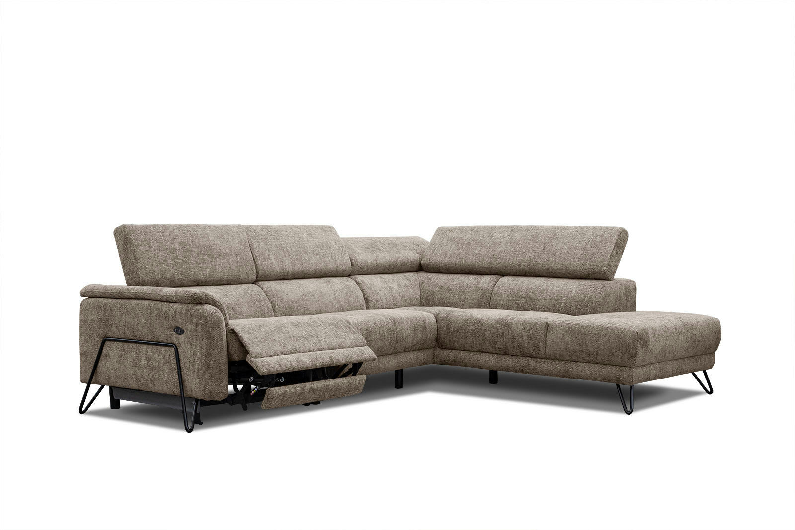 RODEN - Canapé d'angle droit 5 places avec relax électrique tissu beige foncé