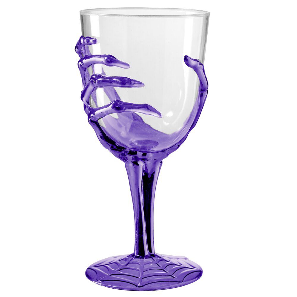 Verre à pied Halloween main squelette H18cm (2 modèles noir ou violet)