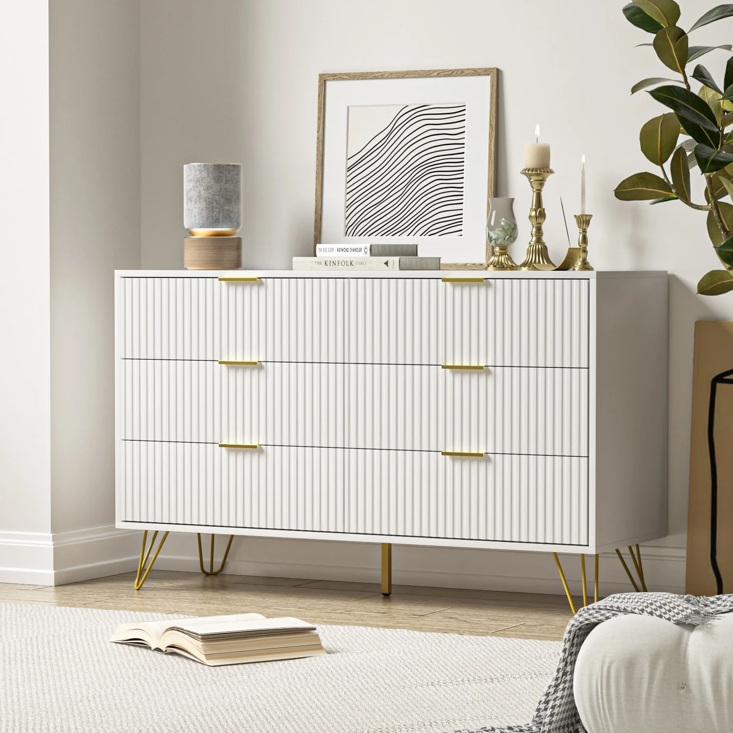 FURNIWAY Fluted Drawer Dresser for Bedroom