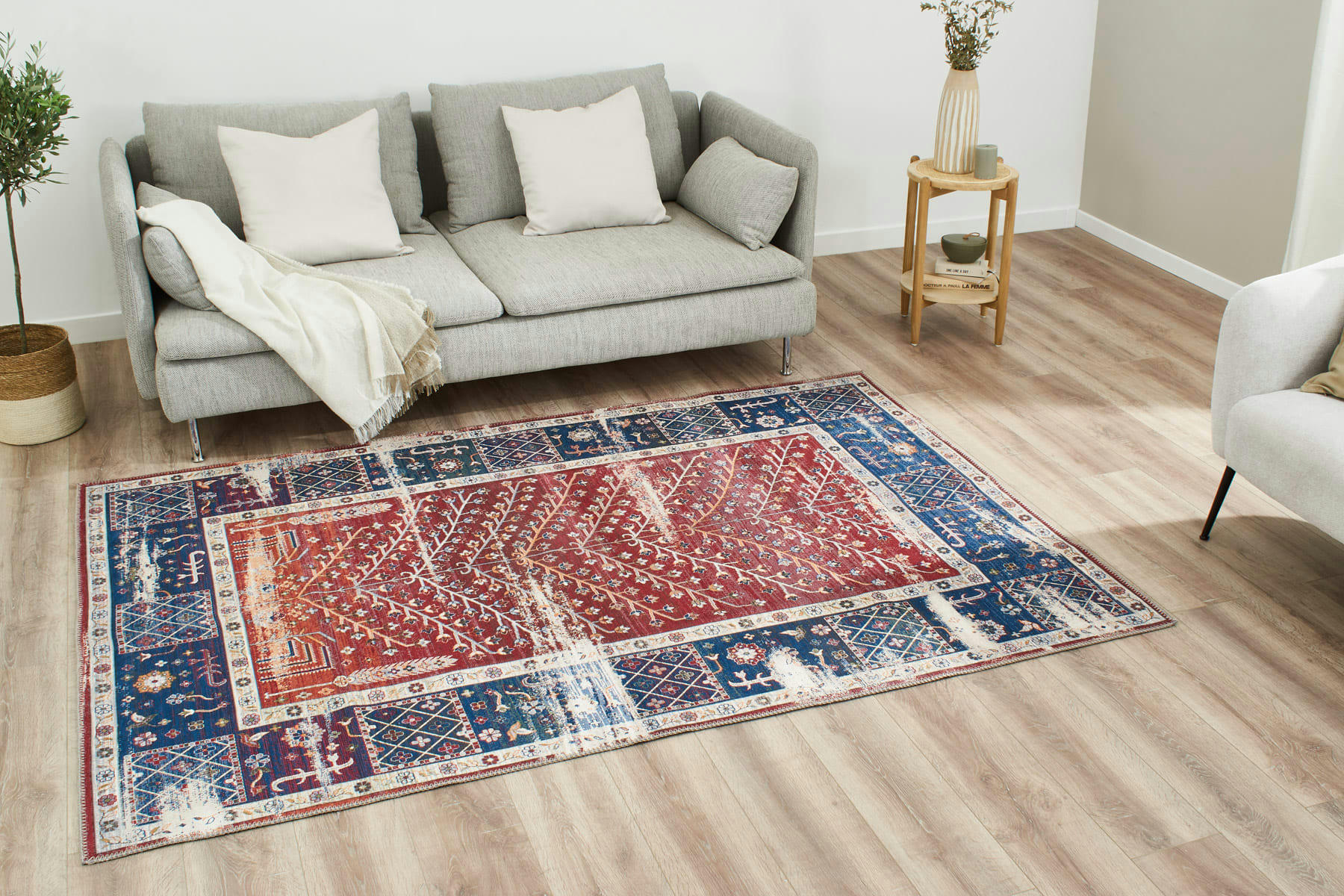 RADOM - Tapis salon vintage rouge et bleu 160x230cm