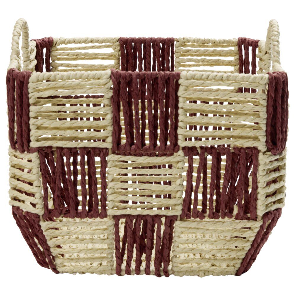 Panière de rangement carrée damier papier beige et rouge 26x26xH20cm