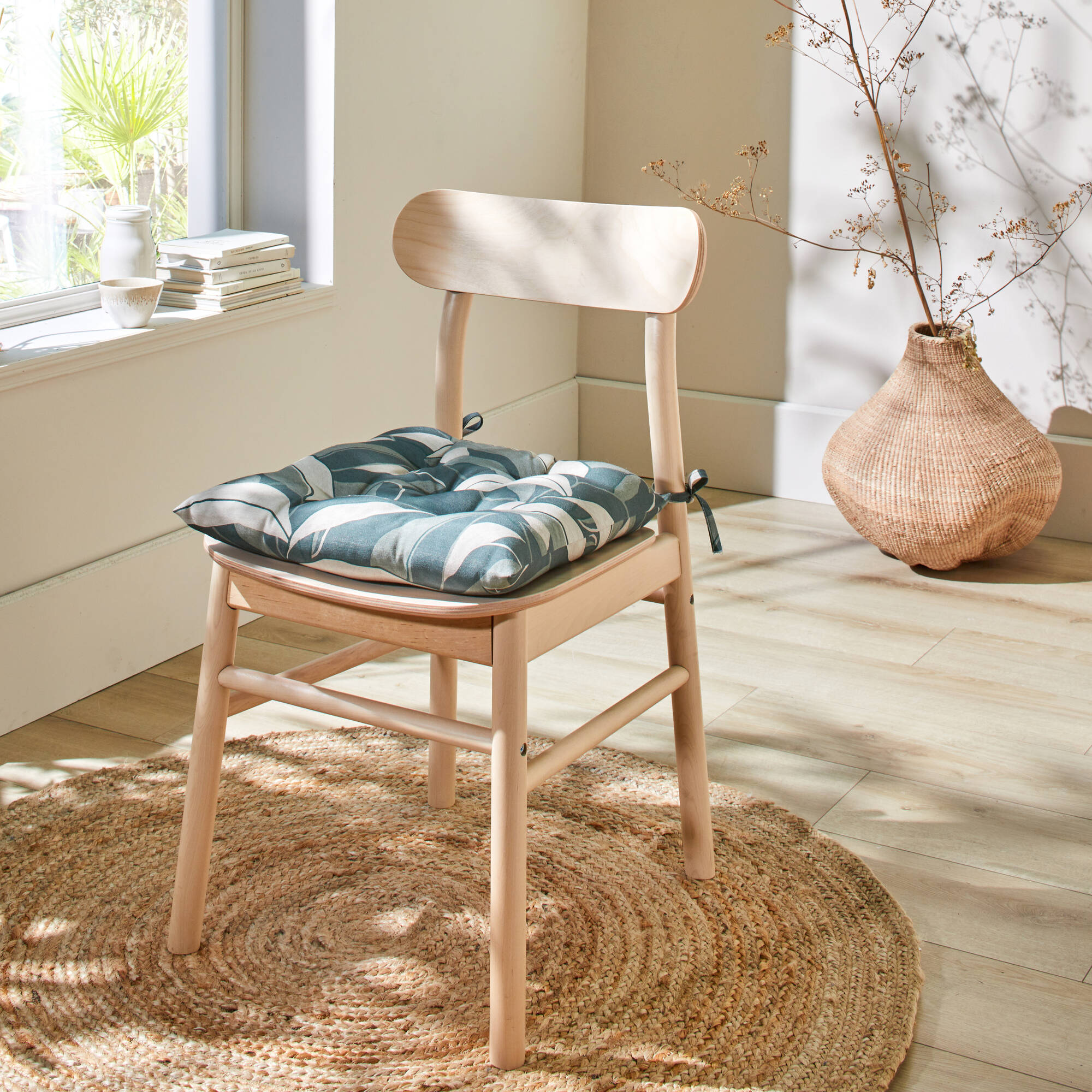Galette de chaise carrée imprimée feuillage - lot de 2