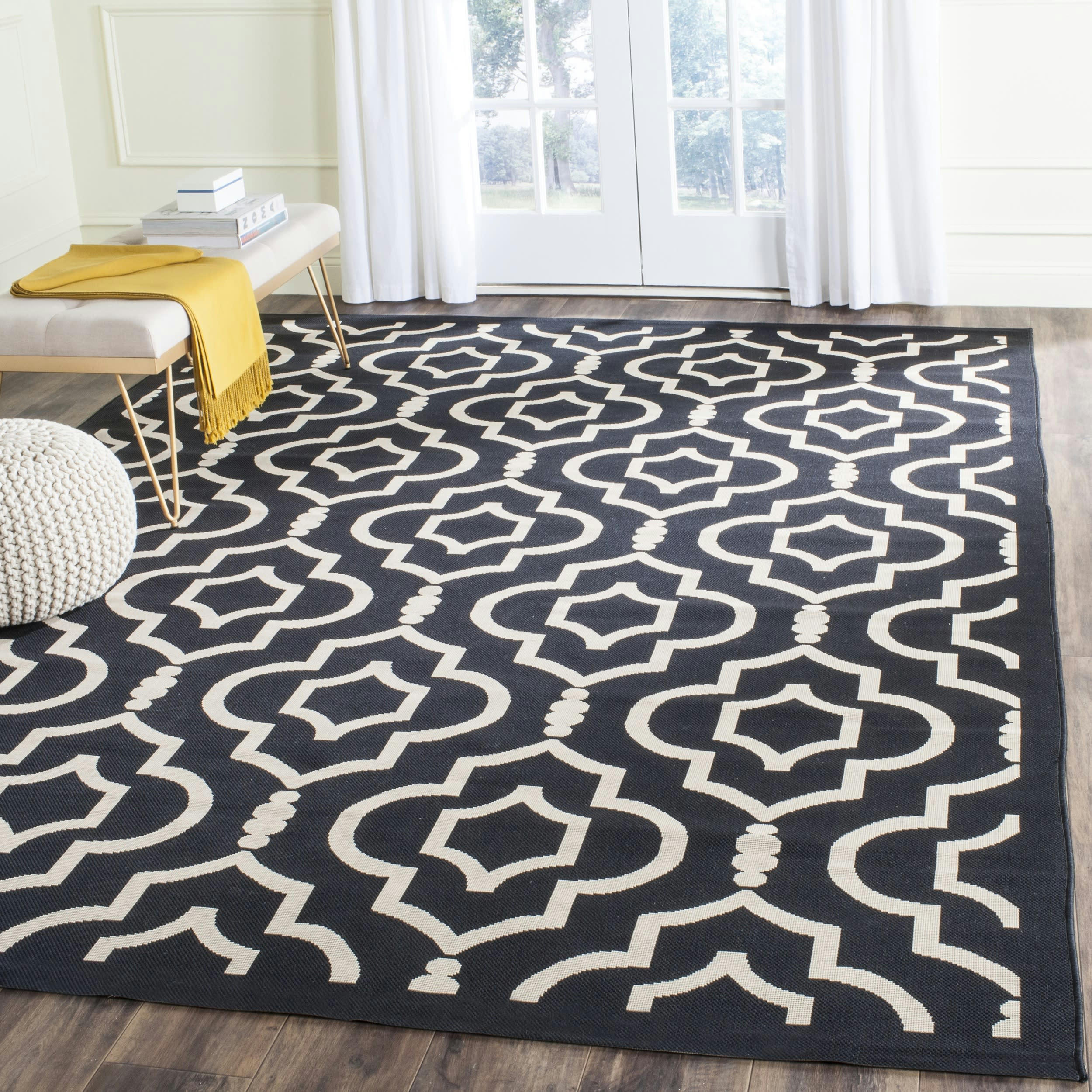 COURTYARD - Tapis interieur & exterieur en noir & beige, 201 x 290 cm