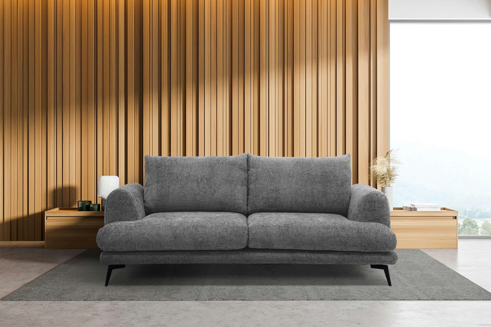 ADRIA - Canapé droit 3 places tissu graphite