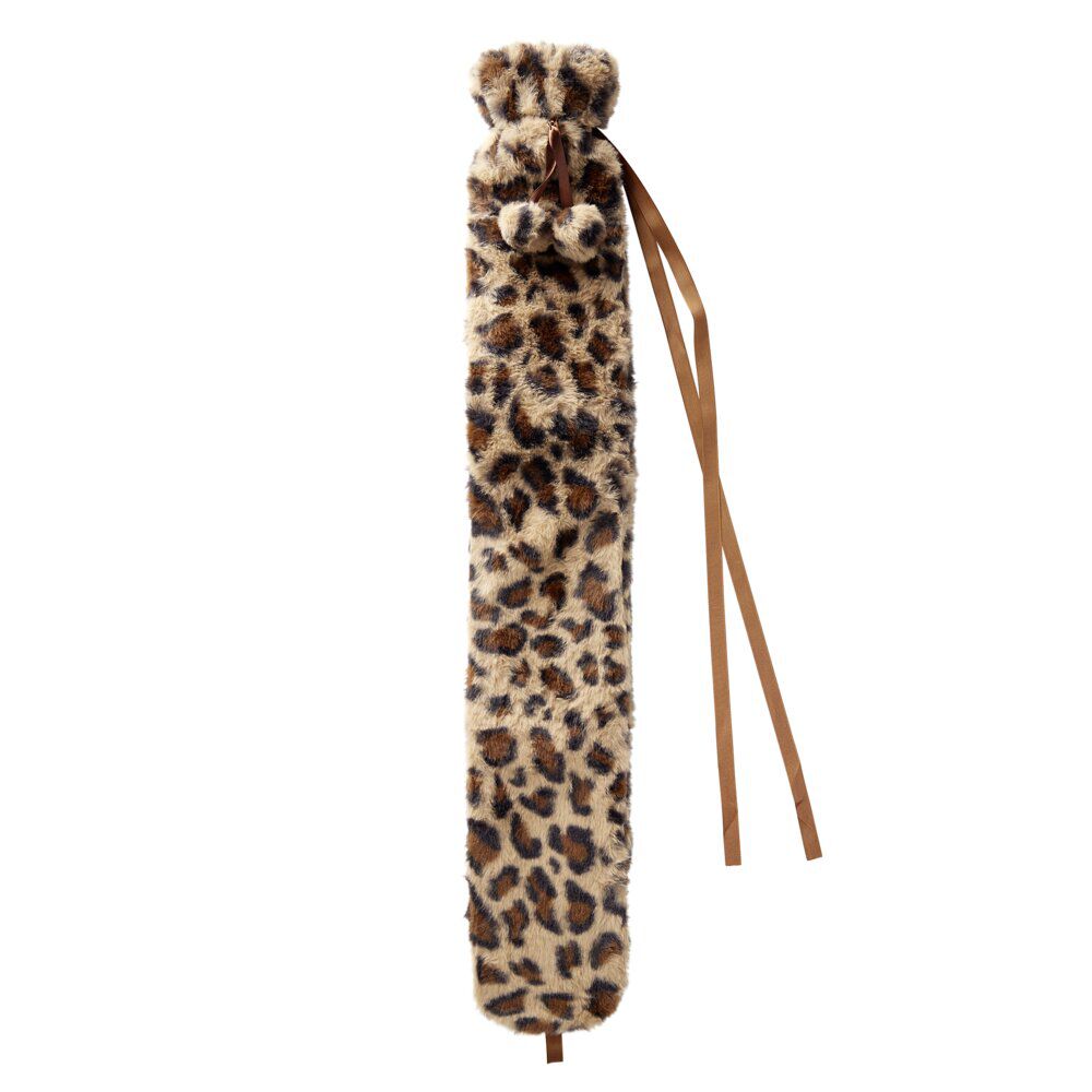 Bouillotte longue XXL 1,8L tissu peluche léopard 10x75cm