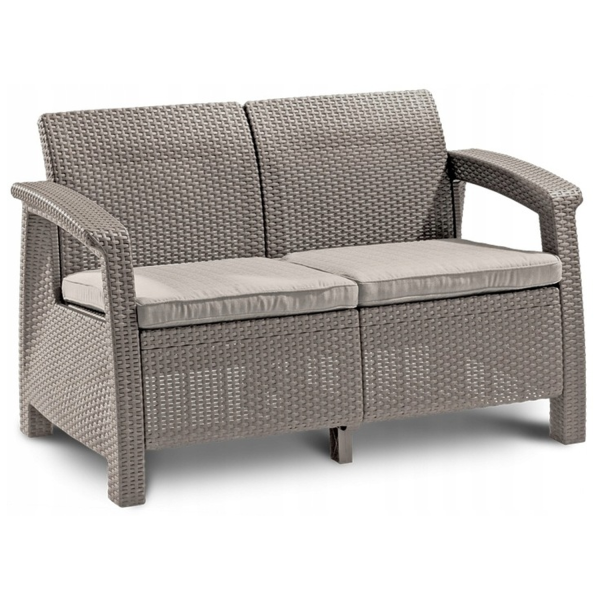 Zestaw Mebli Ogrodowych Keter CORFU FIESTA/LYON Sofa Stół Fotel Cappuccino