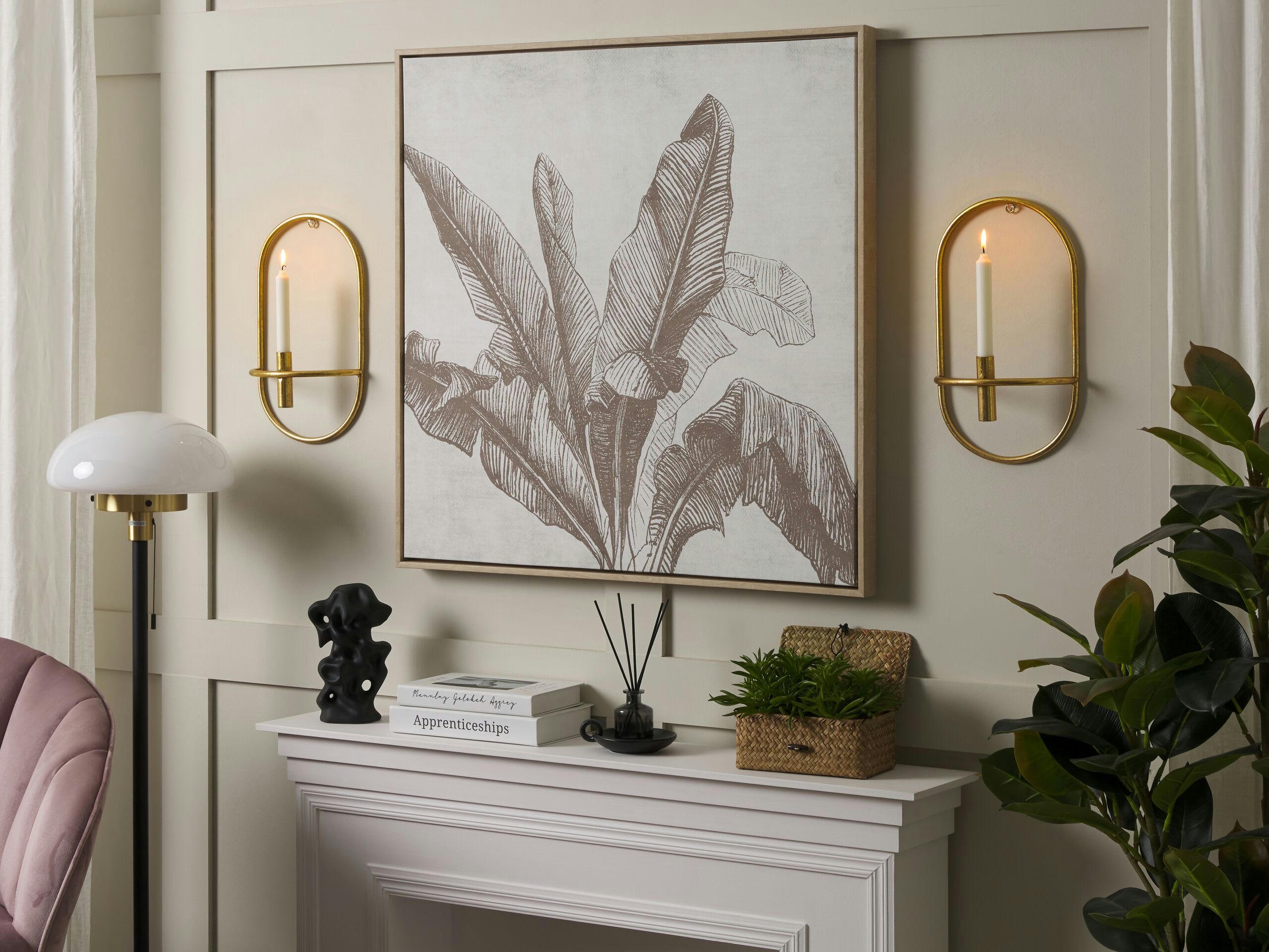 CAVIANA - Lot de 2 bougeoirs muraux en métal doré