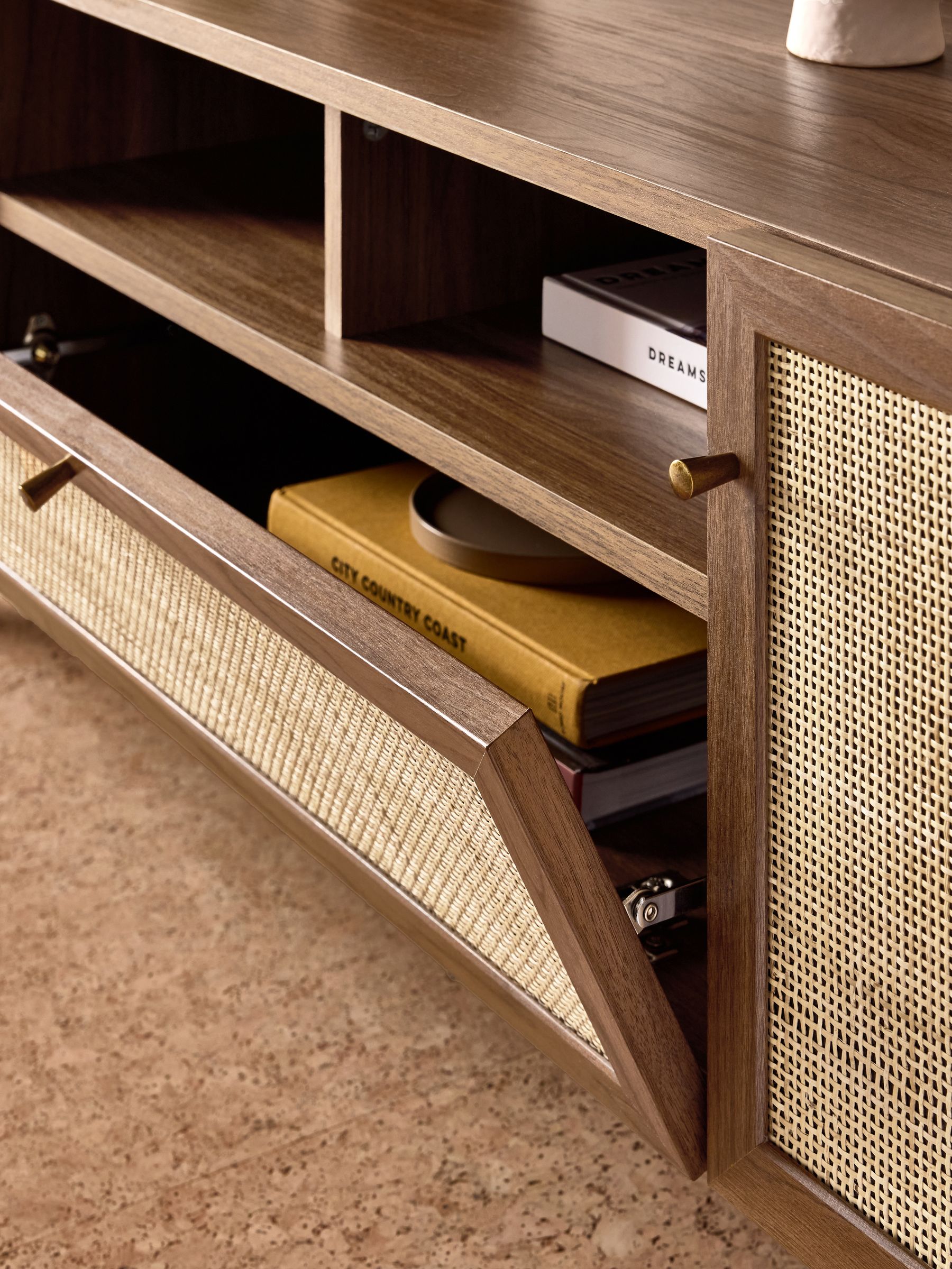 Pavia Rattan Superwide Up to 50 Inch TV Unit in Dark Oak Effect