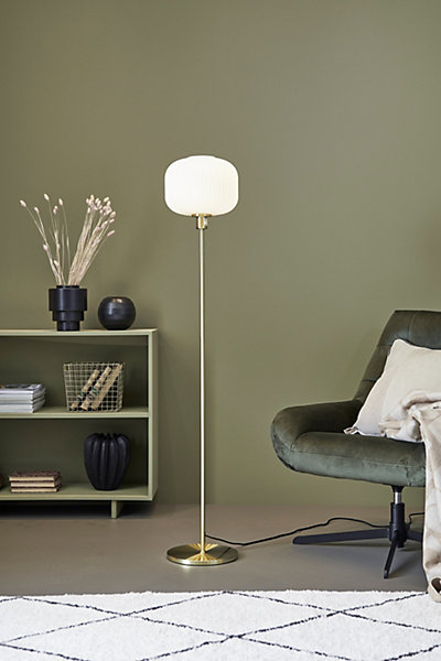 Lampadaire E27, max. 40W, IP20, laiton brossé et blanc - Markslöjd - Sober