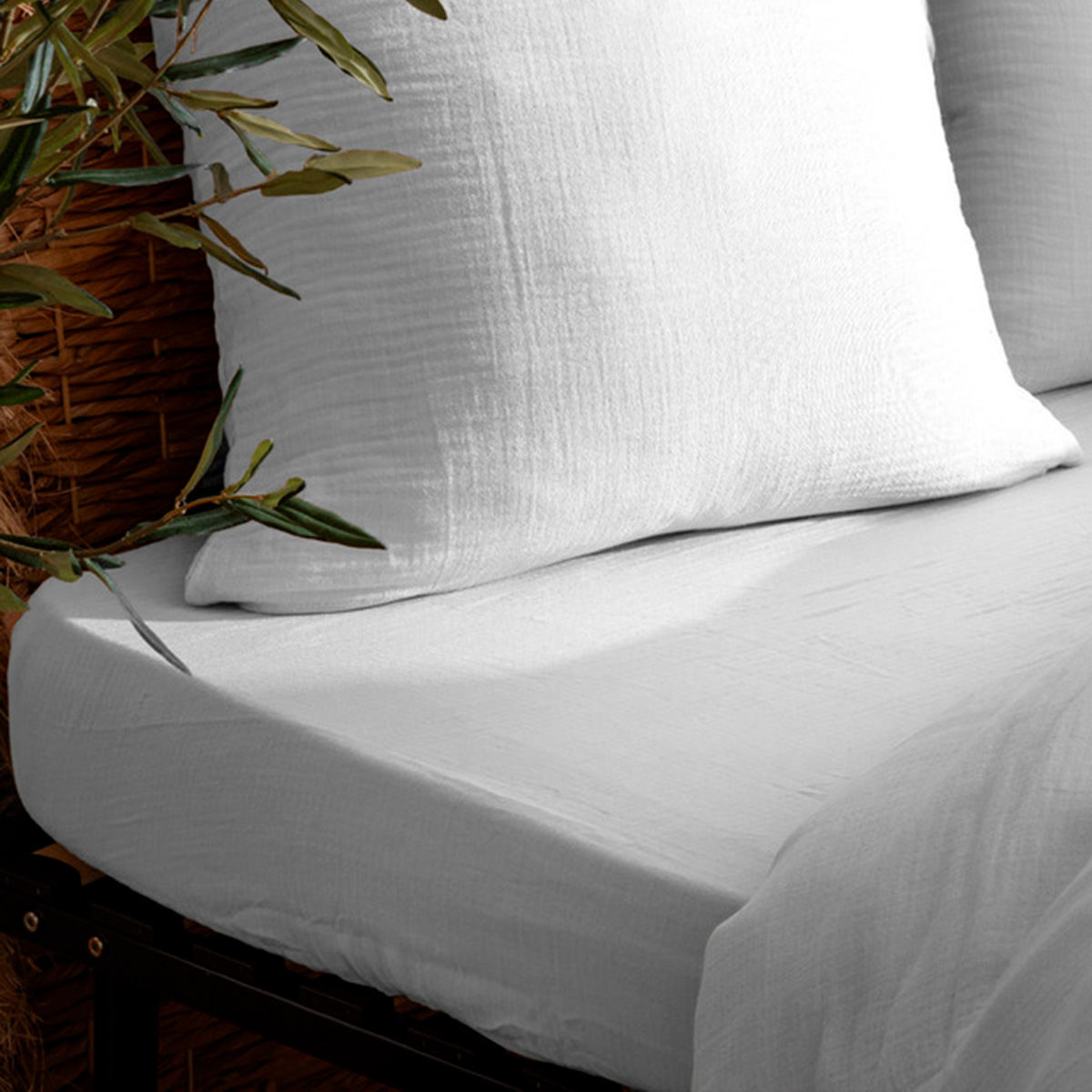 Fitted sheet "Flora" Cotton gauze, White, 140x190 cm