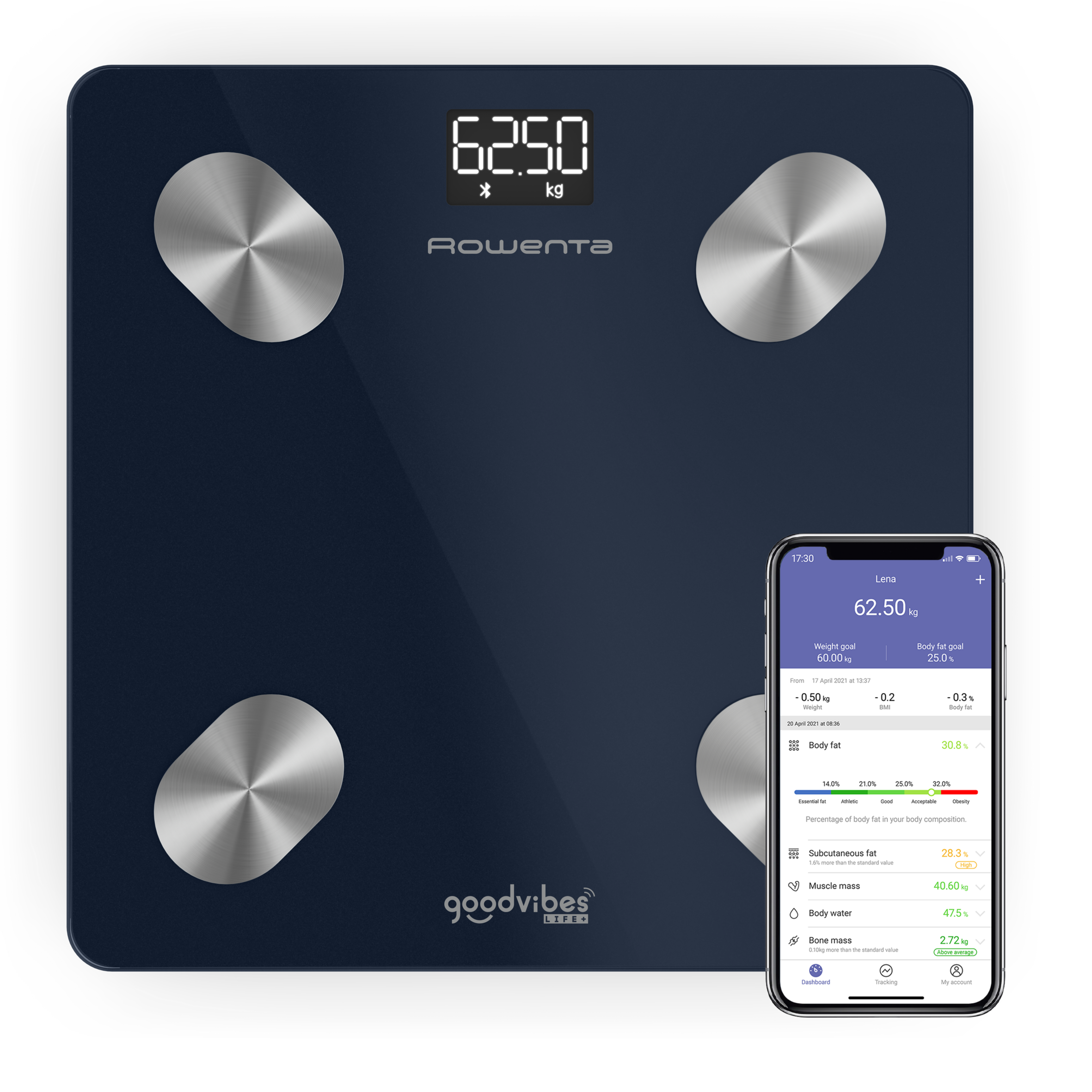 Goodvibes Life  &nbsp;2.0, Pèse-personne connecté, Application intuitive, 15&nbsp;indicateurs