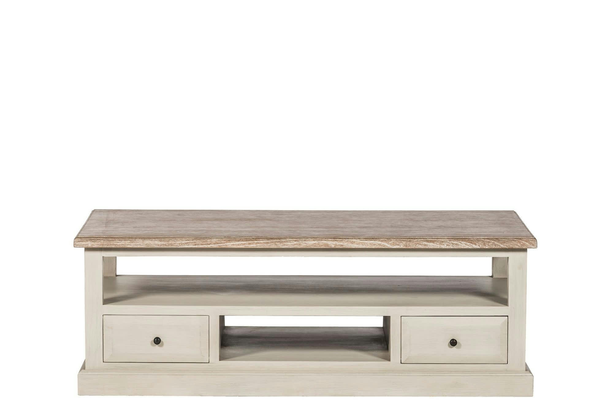 VILLAS - Table basse rectangulaire 4 tiroirs 2 niches crème
