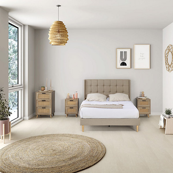 Cadre de lit plateforme Esther capitonné 30 cm, 150x190 cm, Beige