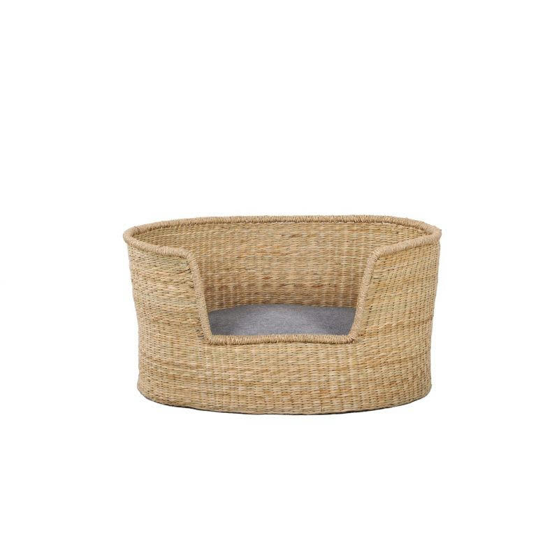 ATLAS - Panier ovale pour chien et chat en jonc de mer coussin gris