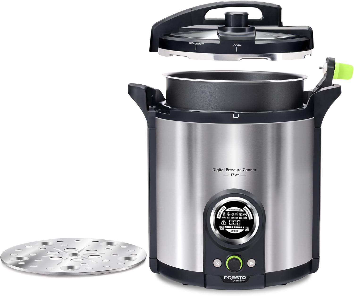 Presto 02152 17-Quart Digital Pressure Canner - Digital Display, Waterbath Capable, 10 Built-In Safety Features, Recipe Book, Stainless Steel