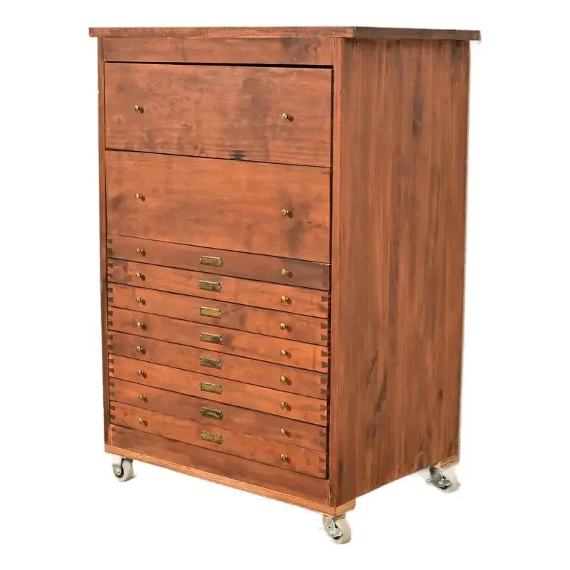 Antique Arts & Crafts Walnut 10-Drawer Flat File Cabinet, Circa 1900