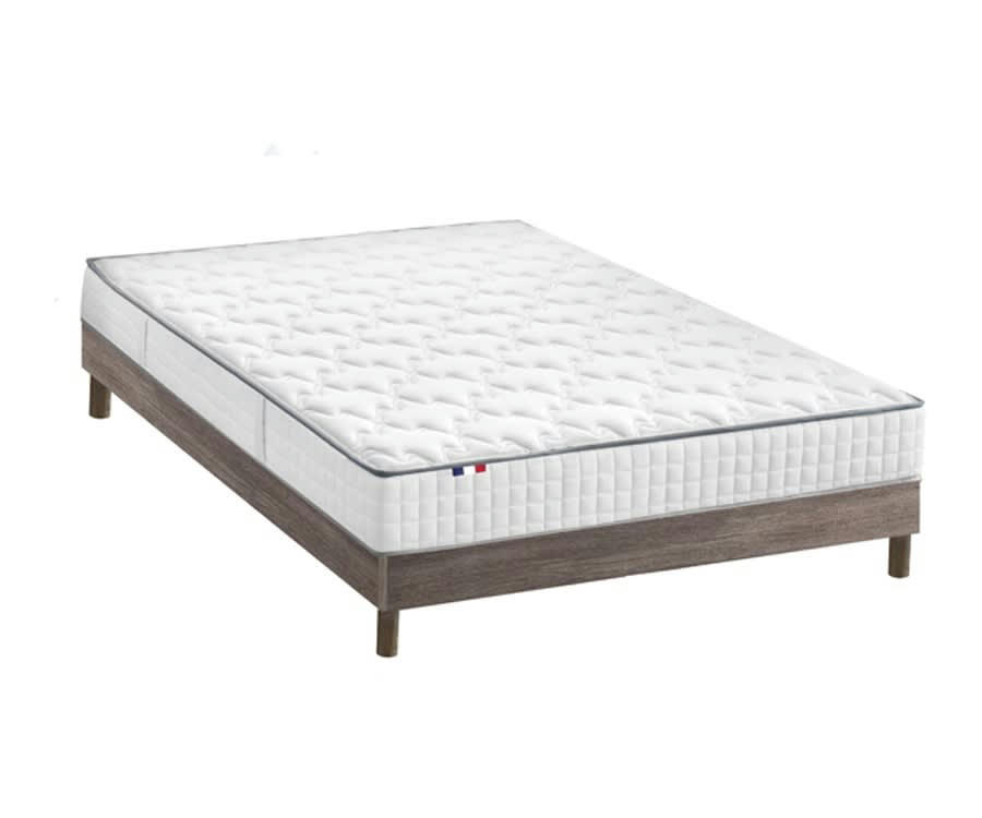 ENSEMBLE KIT ODYSSEE - Ensemble Matelas Ressorts + Visco Sommier en Kit Chêne gris 140x190