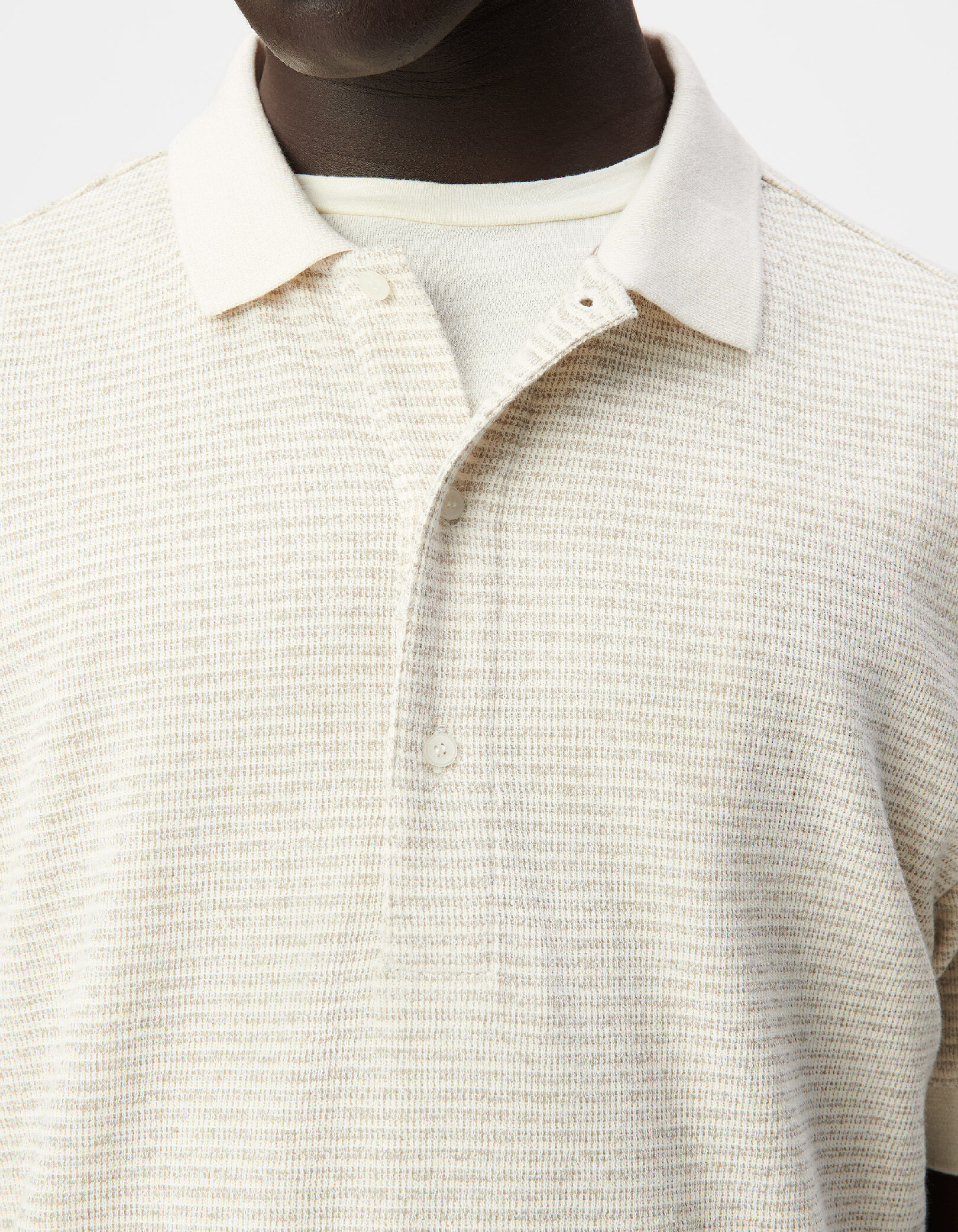 Polo manches courtes beige fines rayures Homme