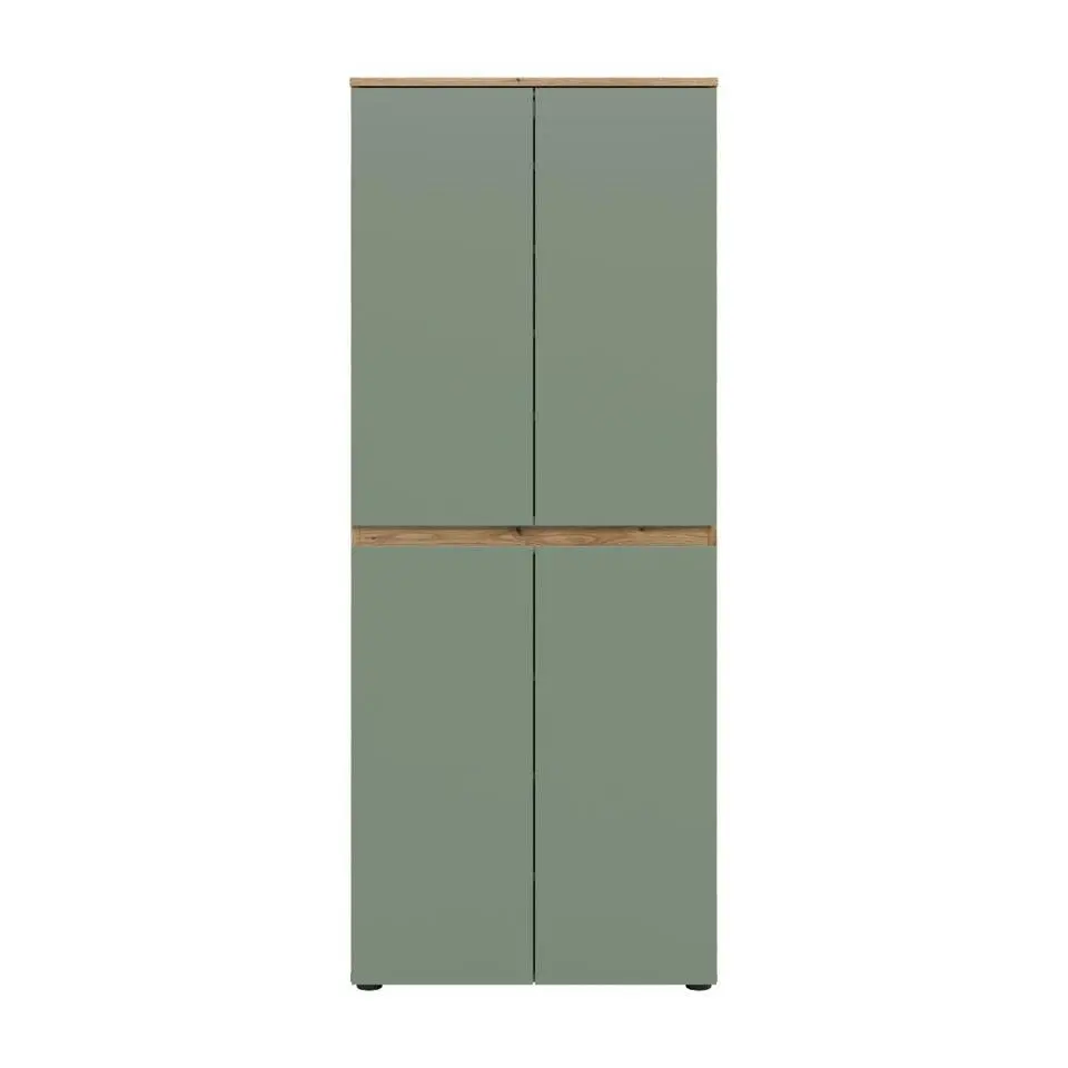 Hioshop Scarpa kledingkast 4 deuren eik decor- stoffig groen