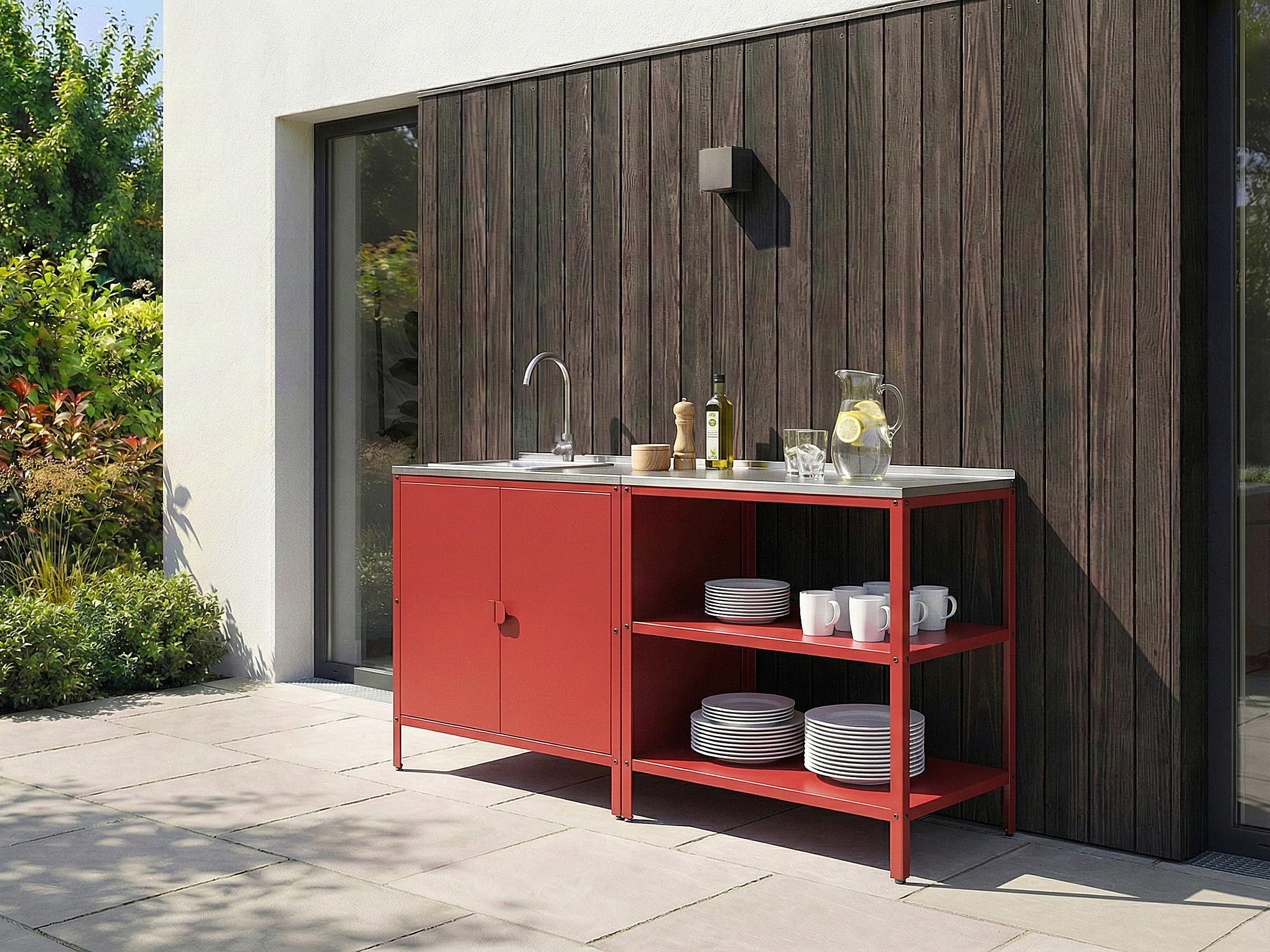 2 Piece Outdoor Kitchen Set with Sink VILAMA Metal Red