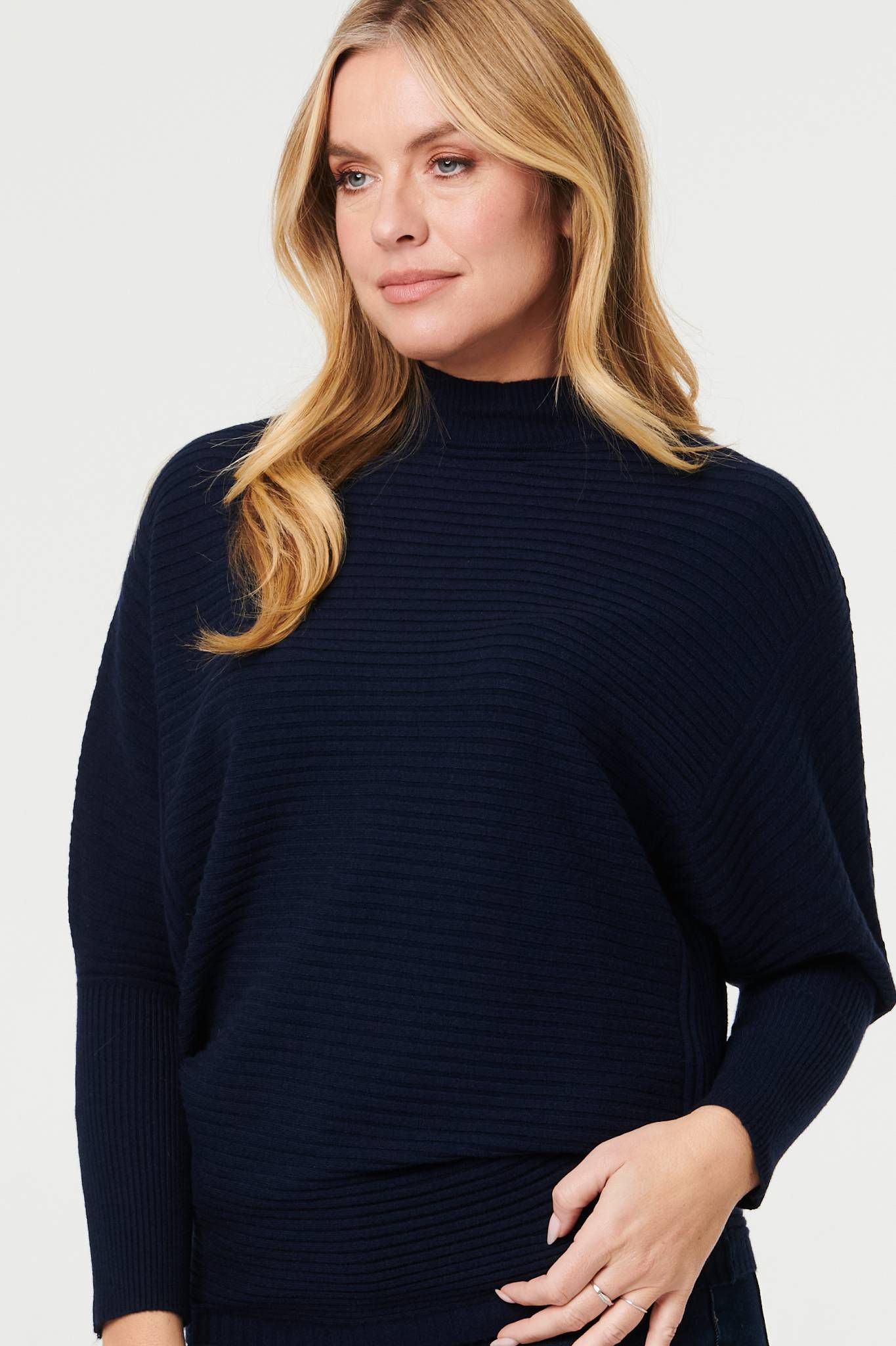 Izabel London Striped Texture High Neck Relaxed Jumper