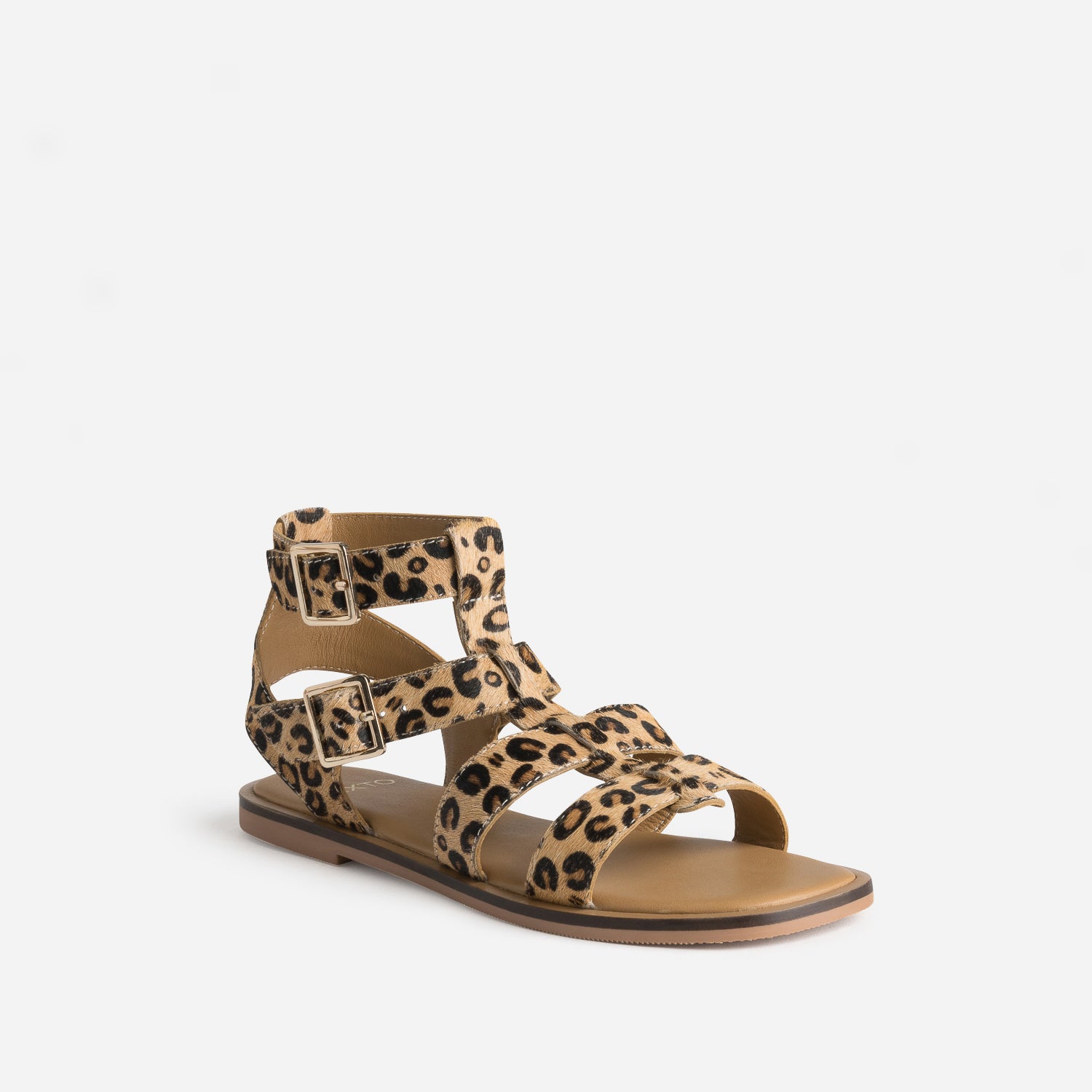 Sandale TEXTO beige motif léopard cuir éco-conçu
