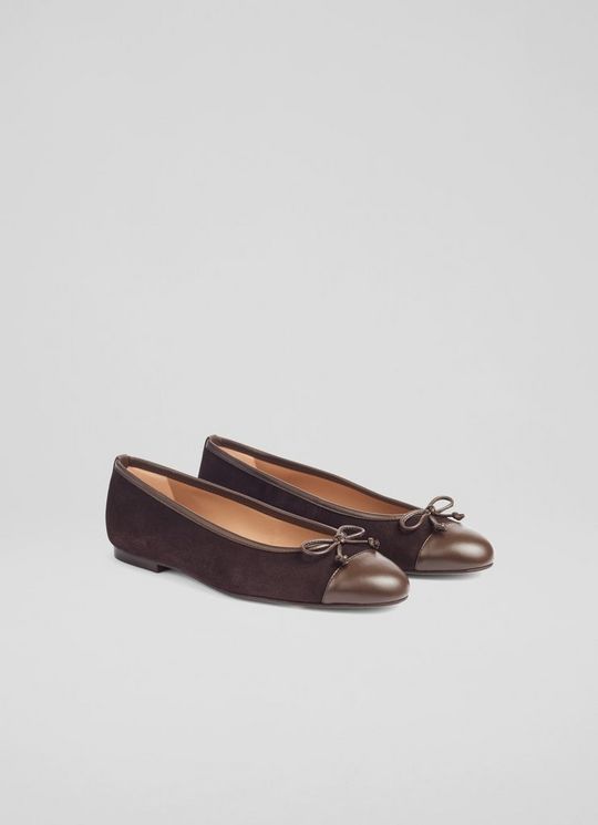 Kara Brown Suede & Nappa Ballerina Bow Flat