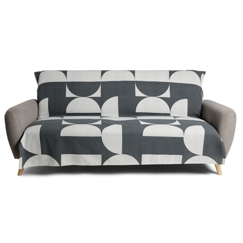 Jeté de canapé 170x250cm 100% coton motif géométrique gris