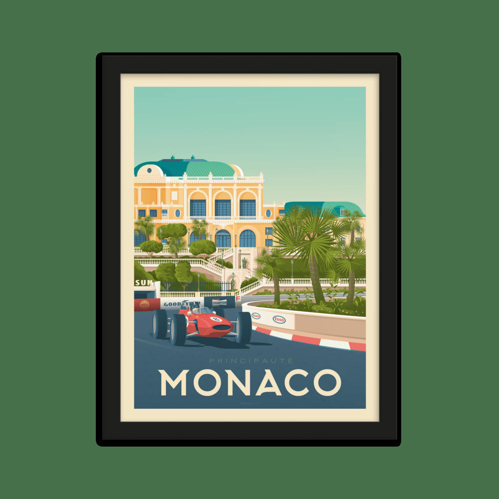 - Affiche Monaco + Cadre Bois noir 21x29,7 cm