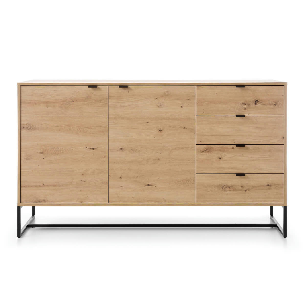 - Buffet 2 portes 4 tiroirs naturel et metal