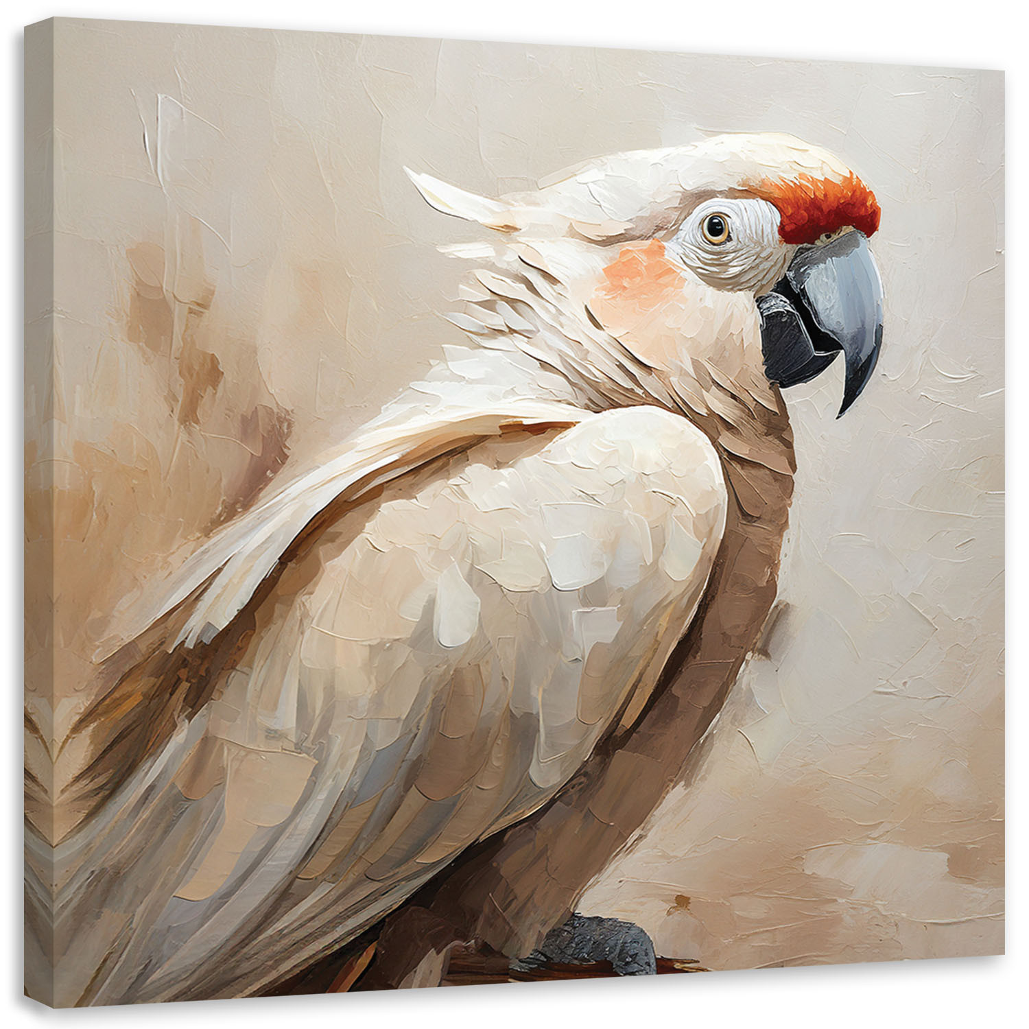 Feeby Obraz, Papuga ptaki beżowy malowany 30x30