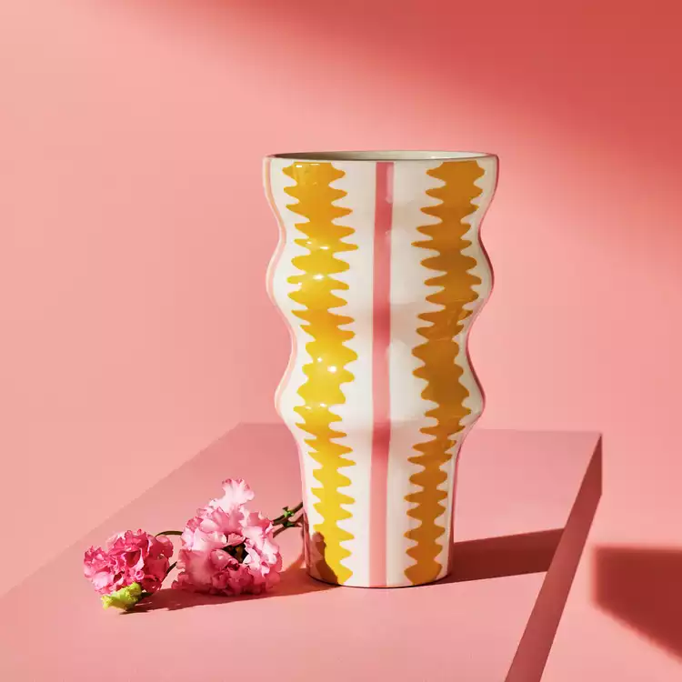 Habitat Stripe Flared Ceramic Pink & Yellow Vase