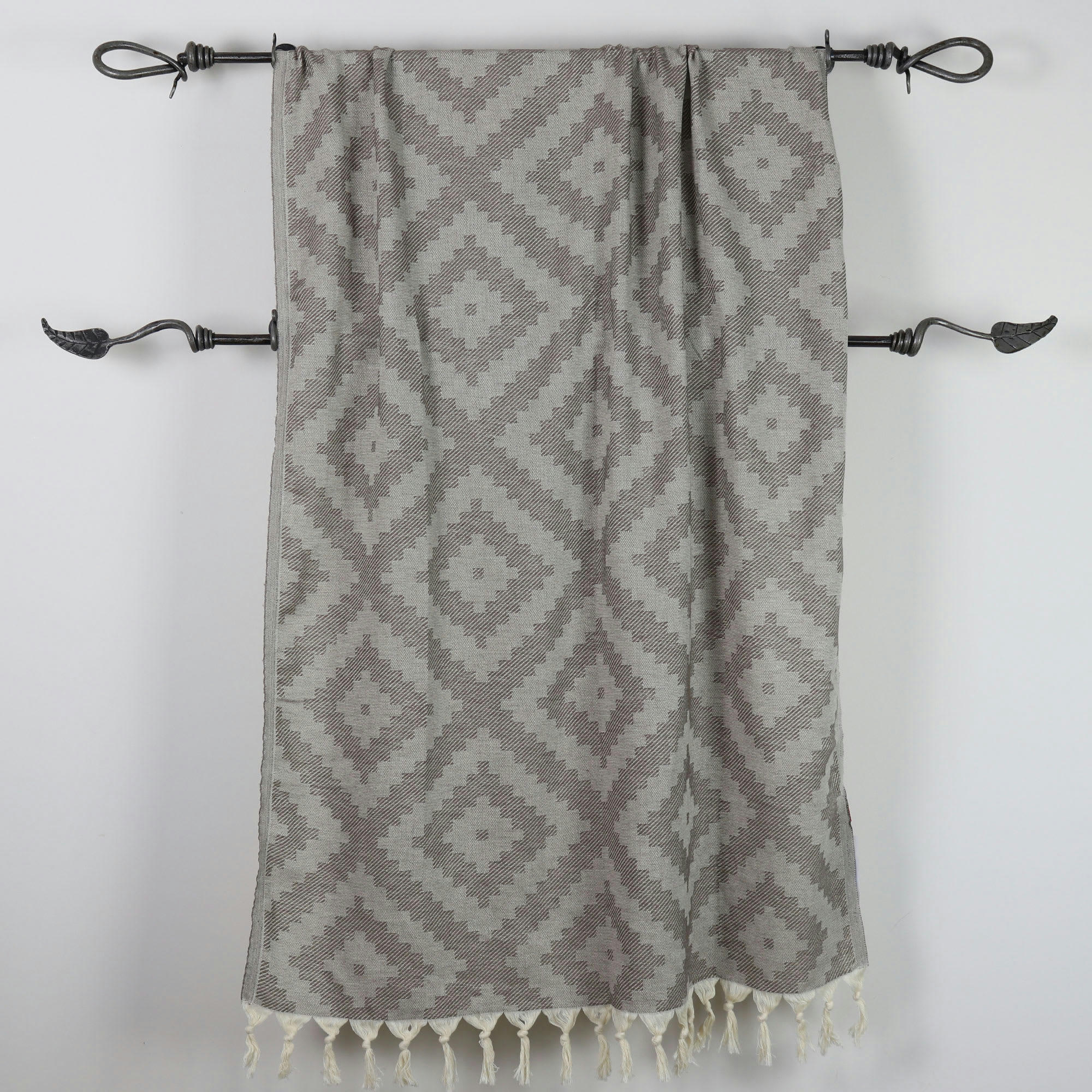 - Fouta losanges 100% coton avec franges marron 100x170cm
