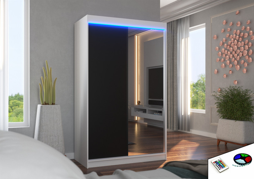 Szafa przesuwna z lustrem i oświetleniem LED REWENA 120 White