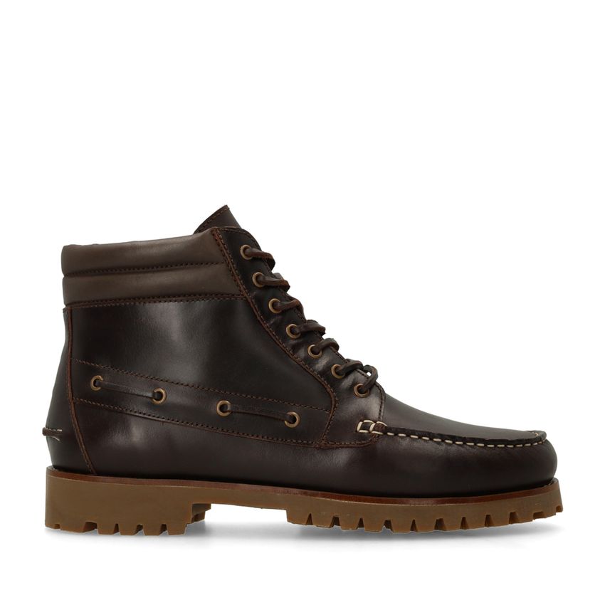 Manfield Donkerbruine leren veterboots