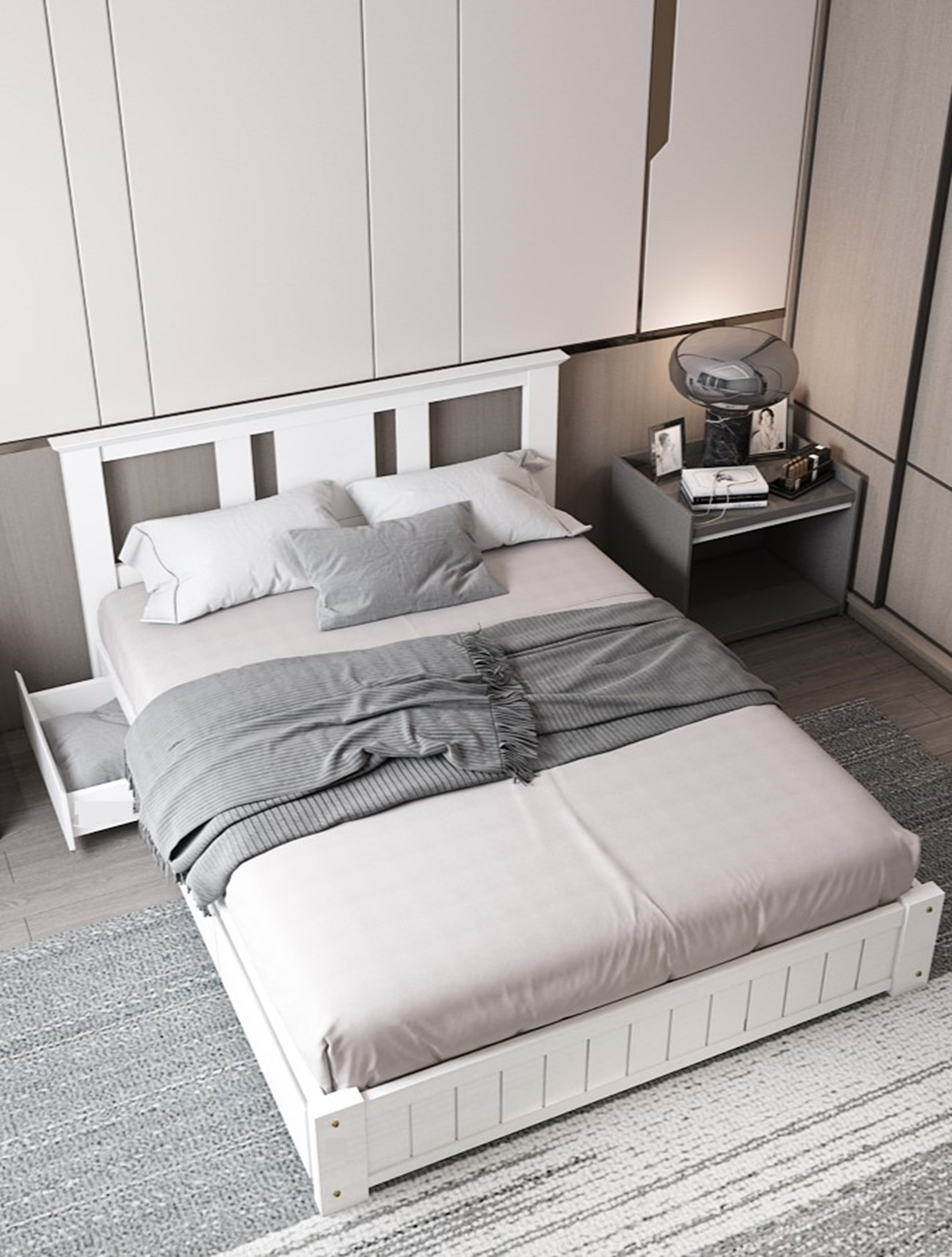 Somnior Elwood Solid Wooden Bed 3FT/4FT6/5FT with 3 Drawers & Memory Mattress