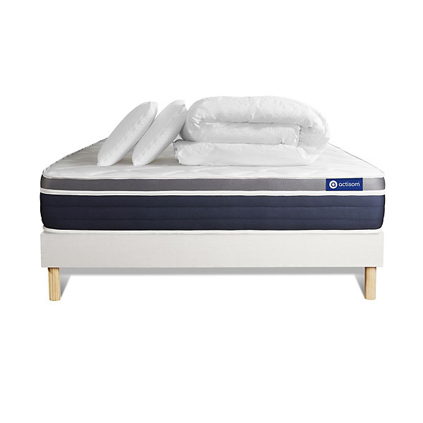 Pack sommier kit matelasLatex et mémoire de forme avec couette et oreillers