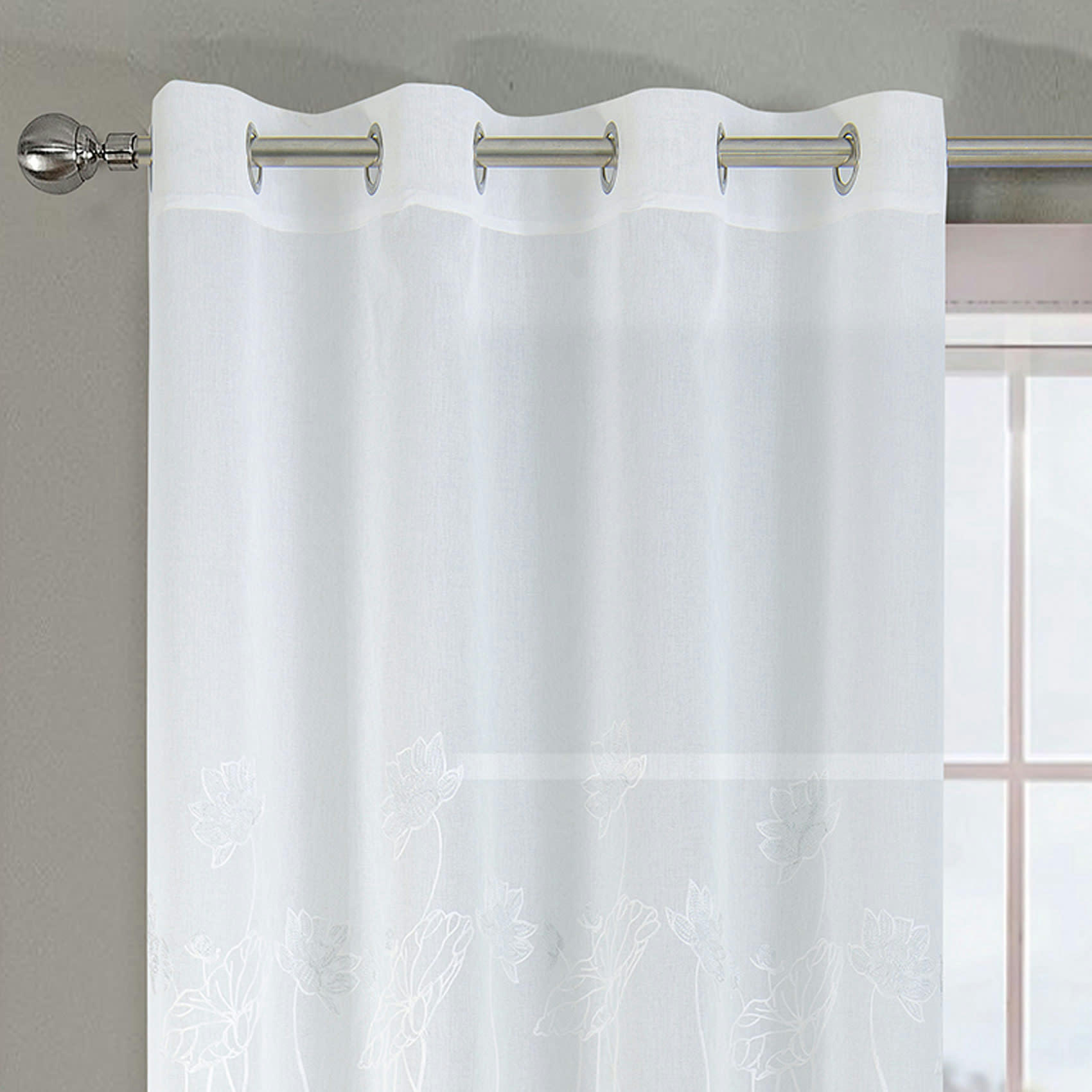 - Paire de voilage fleurie et plombée polyester ecru 140x260 cm