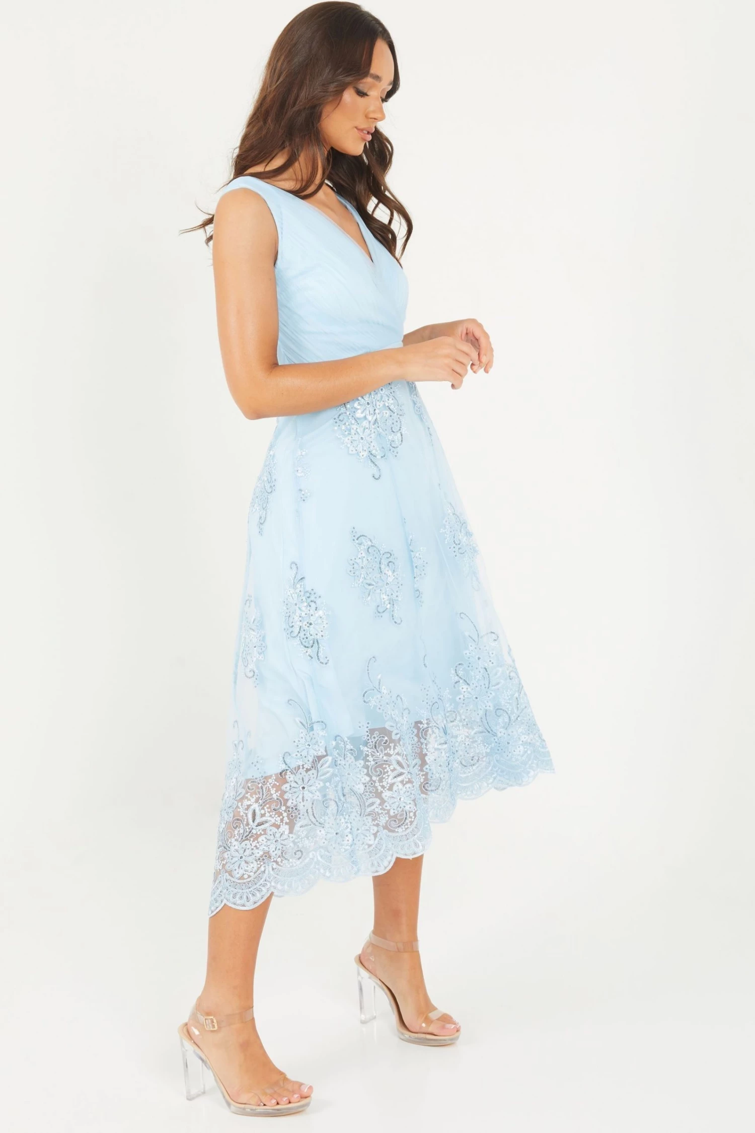 Quiz Blue Lace Dip Hem Dress
