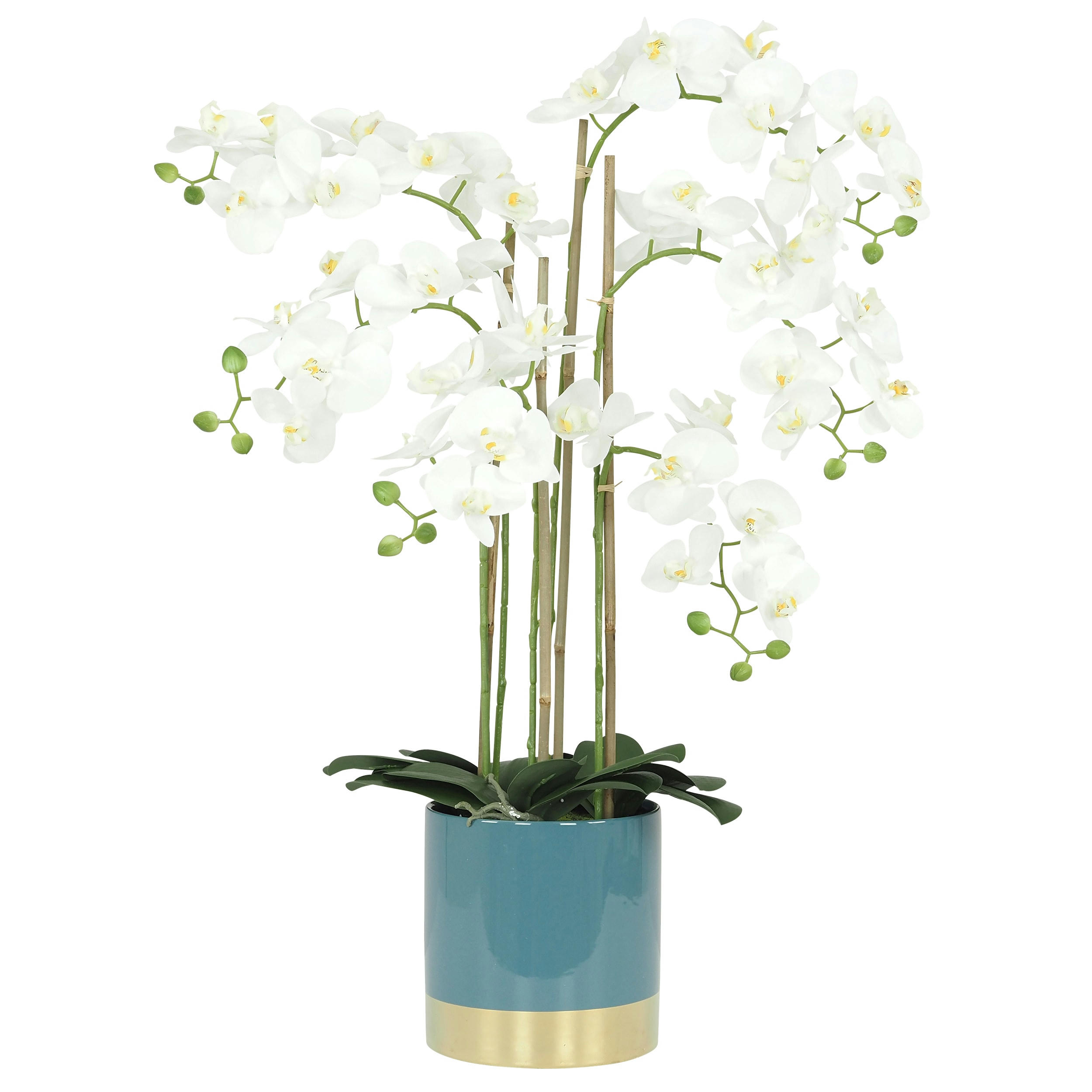 - Orchidées artificielles pot bleu et or 80cm