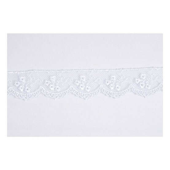 White Rayon Embroidery on Tulle Lace Trim by the Metre