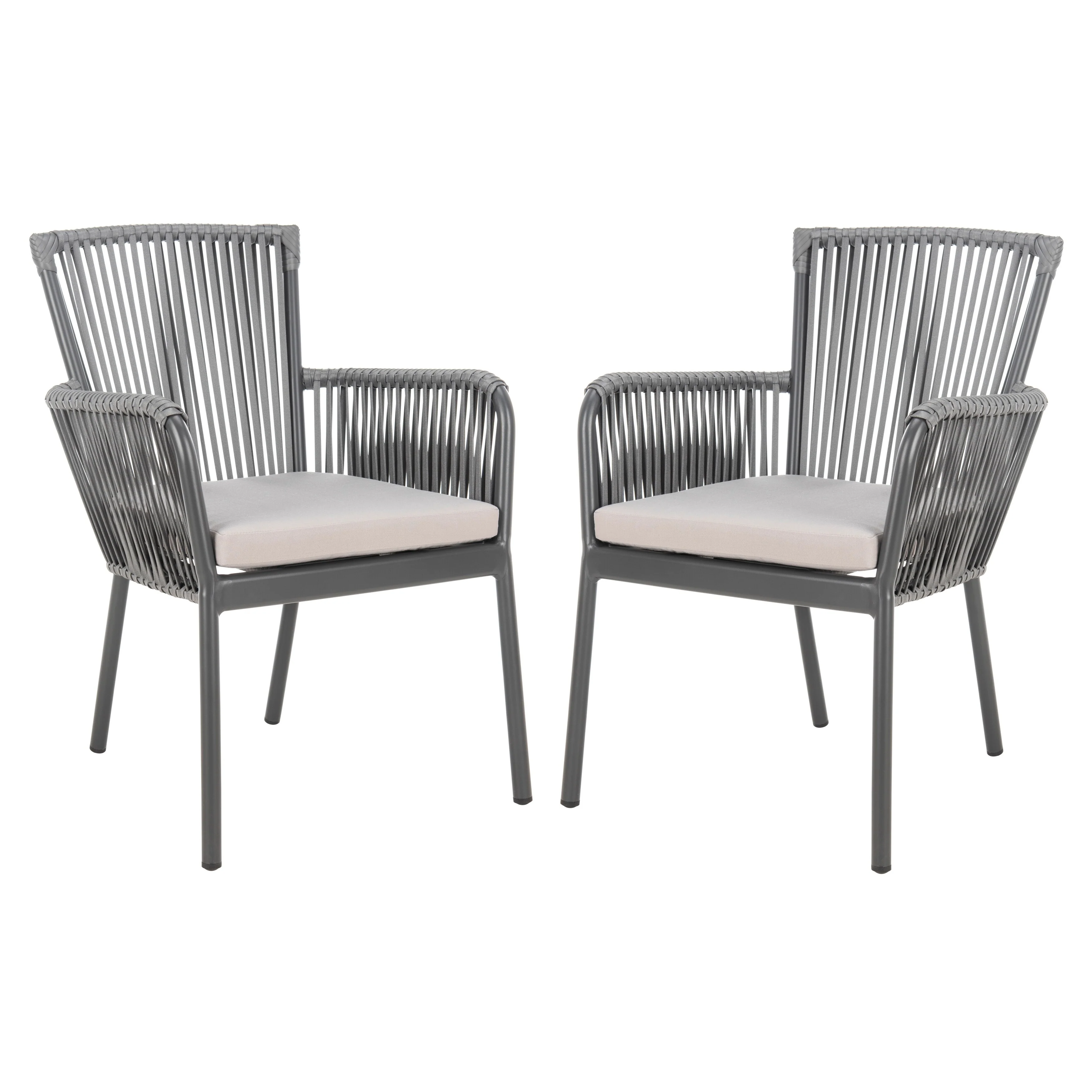 SAFAVIEH Outdoor Zoie Rope Chair - Grey (Set of 2) - 24Wx26Dx34H